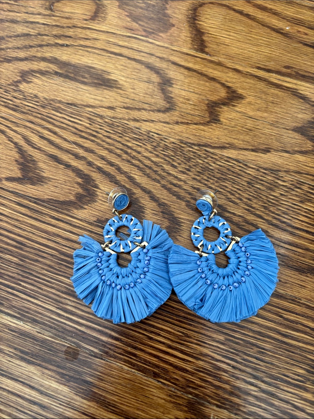 J. Crew Blue Raffia Fan Tassel Earrings